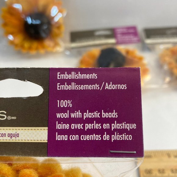 Sunflower 100% Wool Felt Beads 3" Crafts Applique Embellishments Needle Felting - Picture 5 of 12